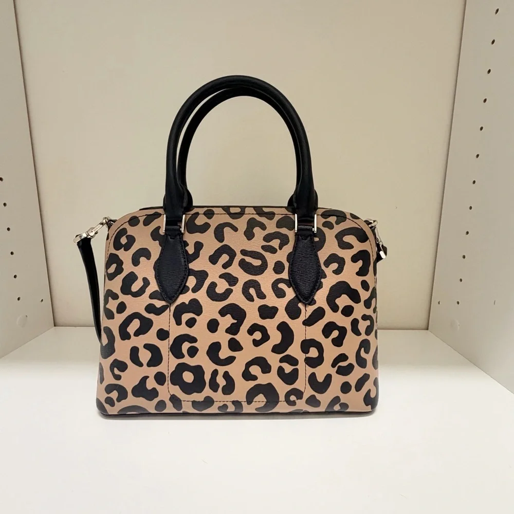 Kate Spade Darcy Graphic Leopard Small Satchel Crossbody Bag Black Trim office